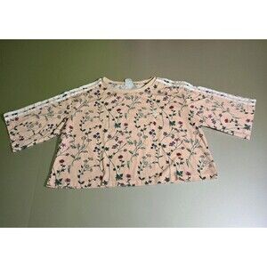 Adidas Girls Youth XL Floral Boxy Crop Top Pink Trefoil Logo Shirt